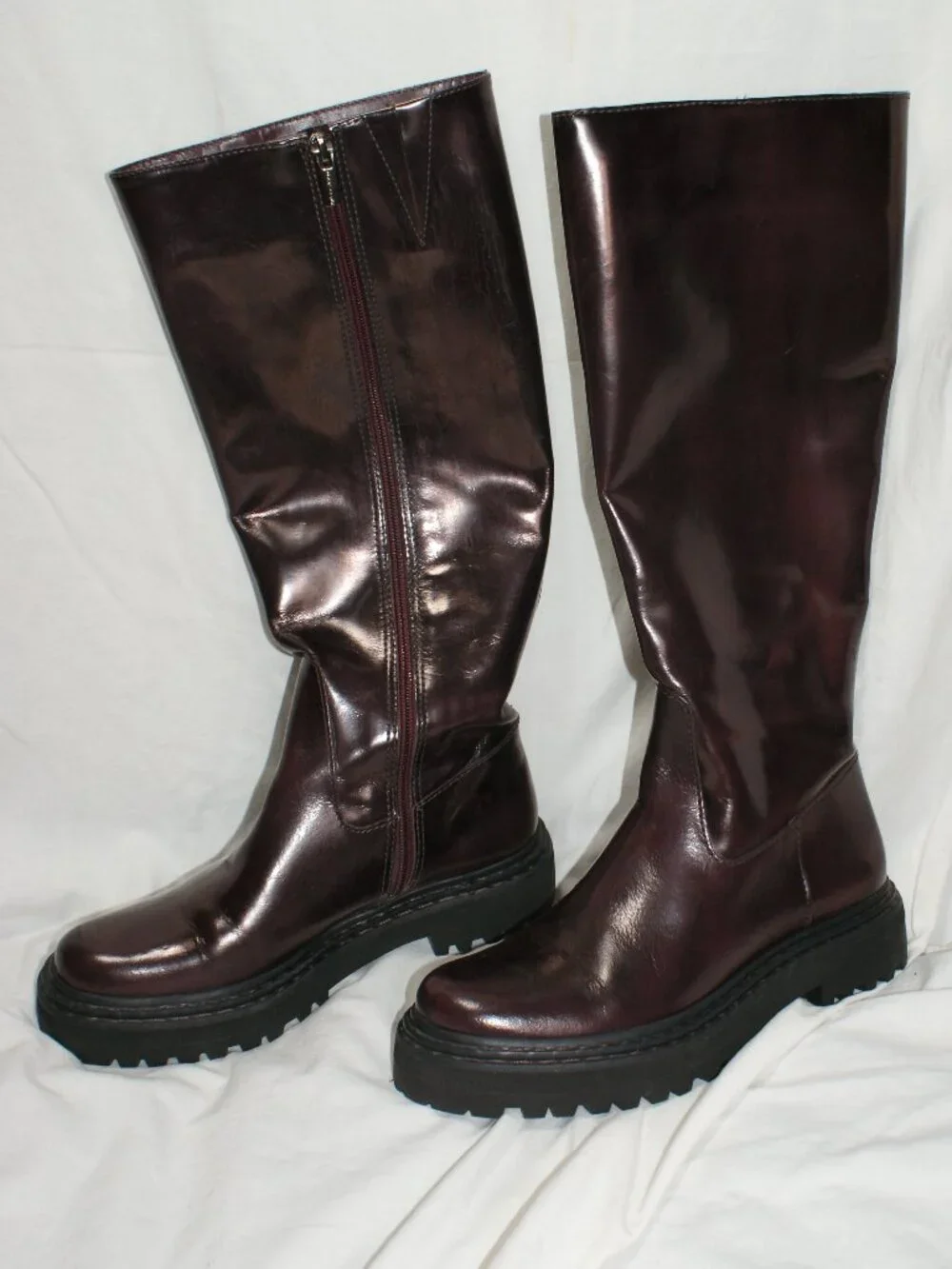 Vince Camuto Wine Leather Lug Sole Tall Boot - 8 - BRAND NEW